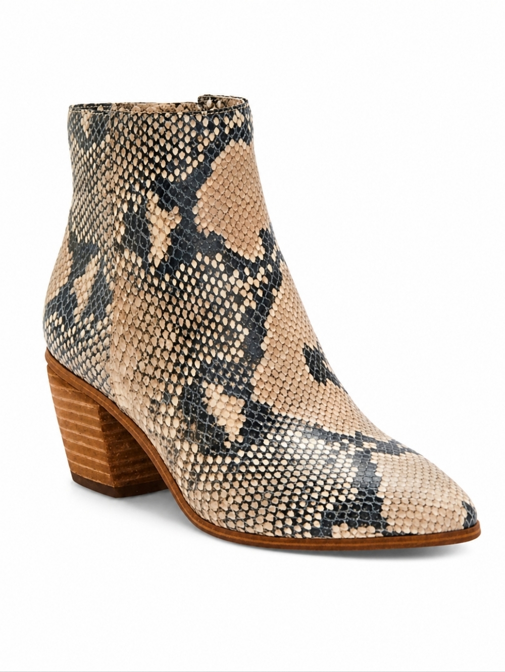 Vince Camuto Grasem Stacked Heel Booties Natural Snake Snakeskin - New